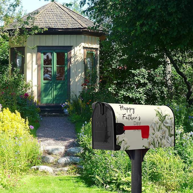 Happy Fathers Day in Heaven Mailbox Cover Standard Size Calla Lily Floral Magnetic Mailbox Covers Family Dad Daddy Remembrance Mail Post Letter Box Cover for Holiday 21x18 Inch