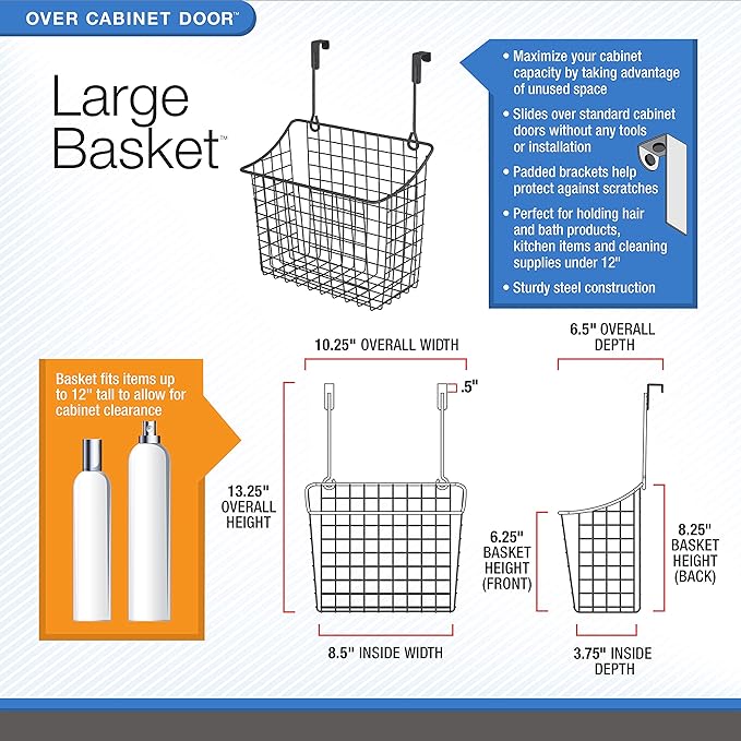 Spectrum Large Over Cabinet Door Organizer Bronze Wire Storage Basket