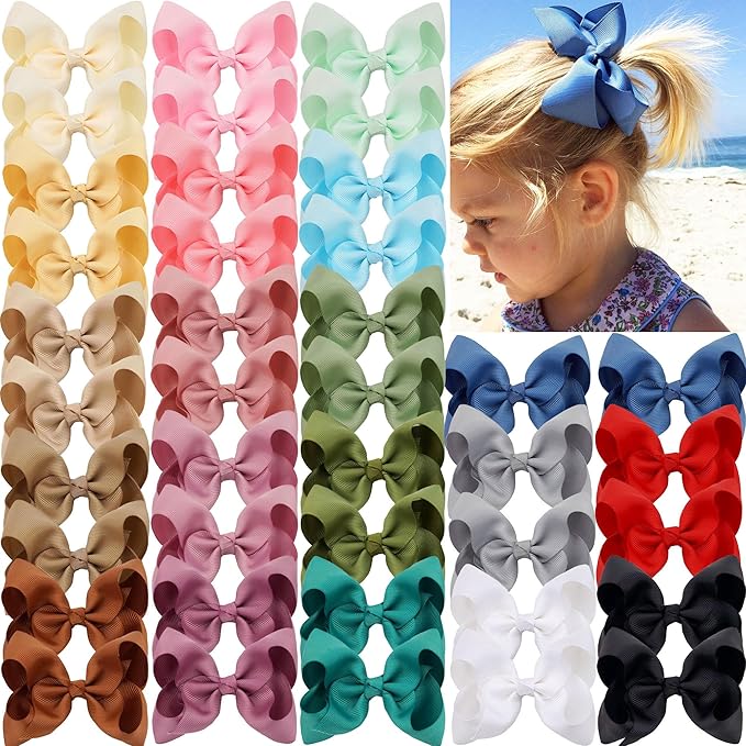 JOYOYO 40Pcs 4.5" Hair Bows Alligator Clips, Grosgrain Ribbon Girls Bows Clips Barrettes Hair Accessories for Baby Girls Toddlers Kids Teens (4.5inch,20 Colors in Pairs)