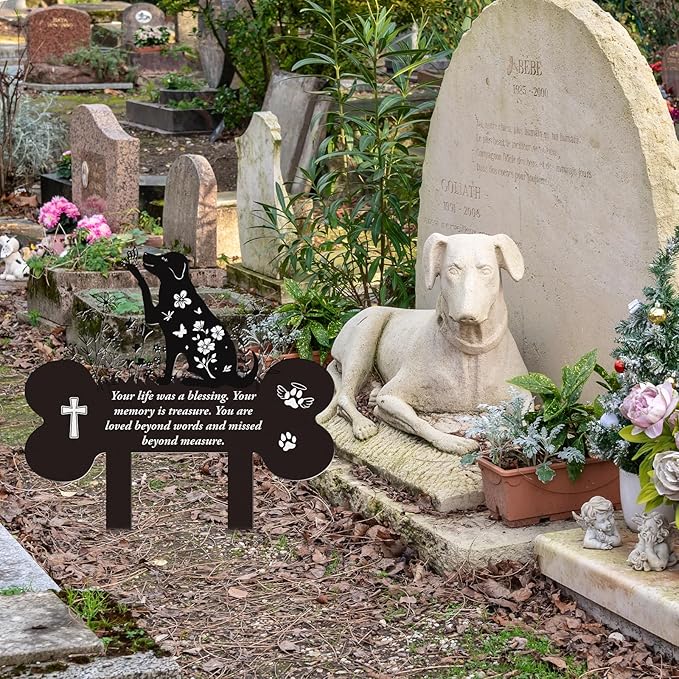 Pet Grave Markers Dog - Metal Memorial Plaques Garden Stakes for Outside Dogs Headstone Decor for Yard