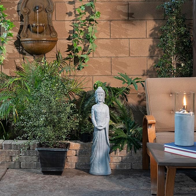 Alpine Corporation 32" Tall Cement Standing Buddha Outdoor Garden Statue, Gray