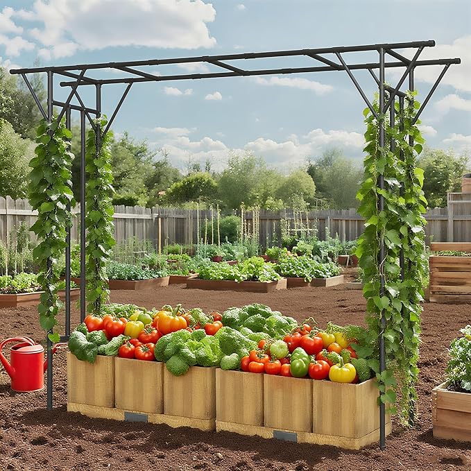 Flat Top Garden Arch Arbor Trellis, 11.81FT x 9.02FT Metal Pergola for Climbing Plants, Galvanized Steel Pipe with Plastic Coating, Decorations Pergola for Garden, Backyard, Lawn(Black)