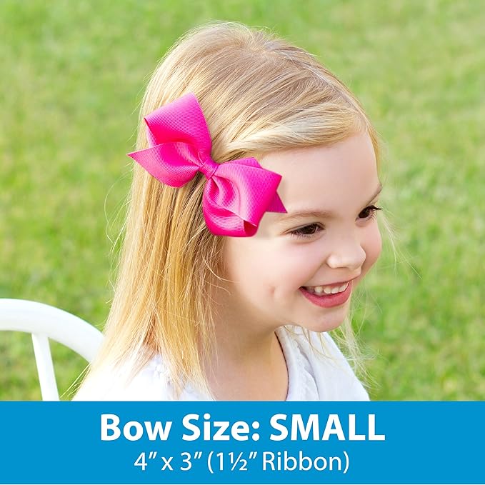 Wee Ones Girls' Classic Grosgrain Moonstitch Edge Hair Bow, No-Slip Hair Clip, Handmade, Red with Green, Small