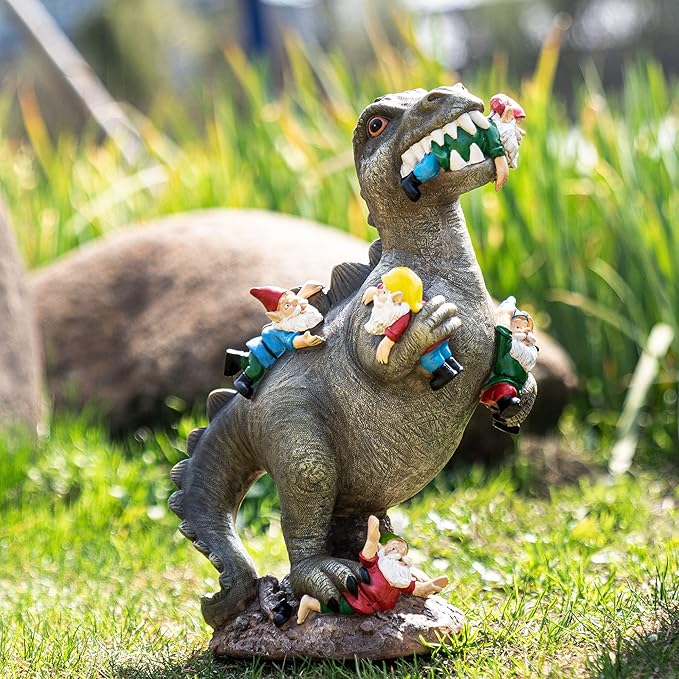 Garden Gnomes Statues Yard Decorations Outdoor Garden Decor, 14” Dinosaur Gnomes Garden Statues, Patio, Lawn Ornament, Gardening Gifts for Women for Housewarming