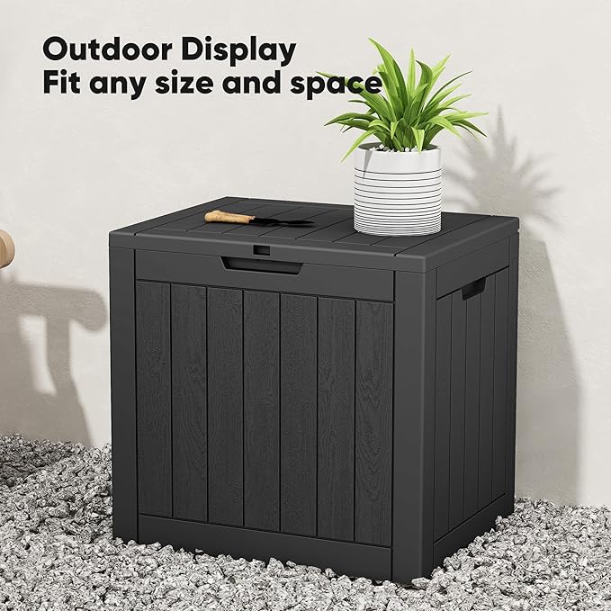 NEWBULIG 31 Gallon Outdoor Storage Box, Waterproof Deck Box with Lockable Lid, Patio Furniture Bench & Side Table, Easy Assembly, for Garden, Pool, Patio & Backyard Organization, Black