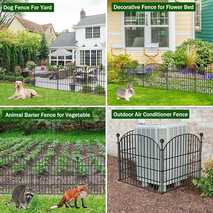 10 Panels No Dig Decorative Garden Fence with Gate - 24 in (H) x 20 ft (L) Dog Rabbits and Pets Fence Outdoor for Yard, Animal Barrier Tall Rustproof Metal Wire Fencing Border for Garden and Patio
