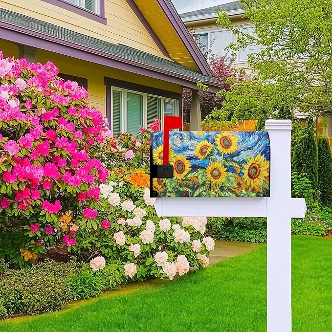 Sunflower Mailbox Cover Summer Mailbox Covers Magnetic Standard Size 21x18 inch Floral Mail Box Wrap Spring Post Letter Box Cover Decorations for Outside Garden Yard