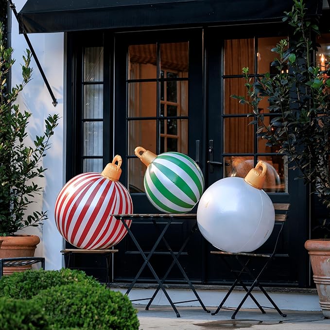 FUNBOY Giant Inflatable Light-Up Classic Christmas Ornaments, 3 Giant Sizes 24'', 22'' and 16.5'' Indoor/Outdoor (3 Pack)