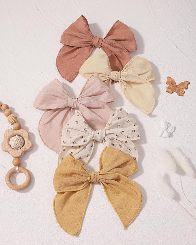 Doboi 8PCS Baby Girls Hair Clips Fable Hair Bows Cotton Linen Bows for Girls Hair Accessories for Baby Toddlers Kids （Includes Stamp Duty Hair Clip）