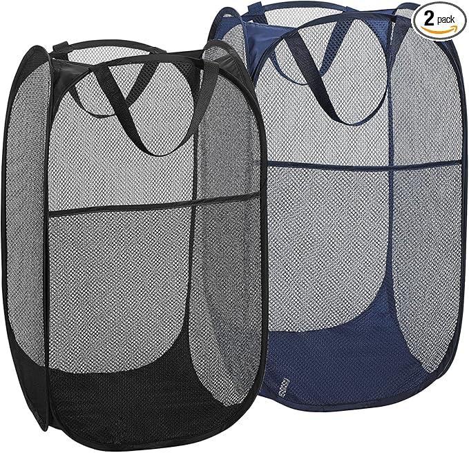 2 Pack Laundry Basket, Foldable Mesh Pop-up Laundry Hamper