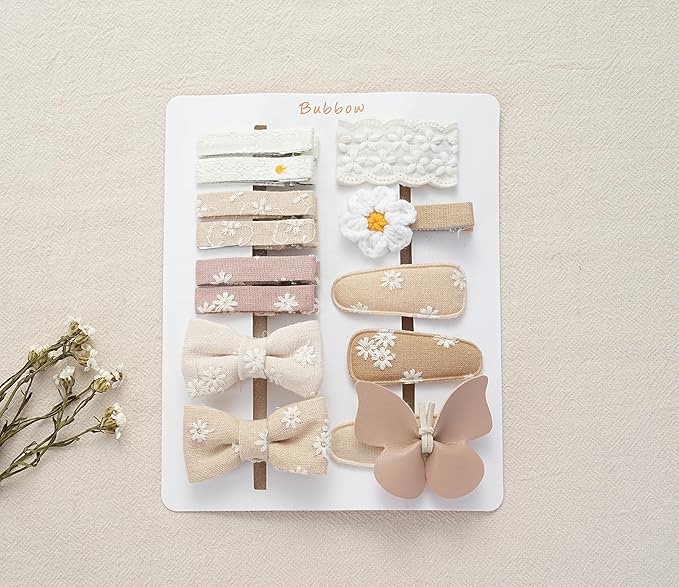 13 Pcs Hair Clips for Girls with Bows Butterfly Flower,2" Fully Lined Alligator Clips and Barrettes,Handmade Hair Accessories for Baby Toddler Young Kids School Age Girls Gifts