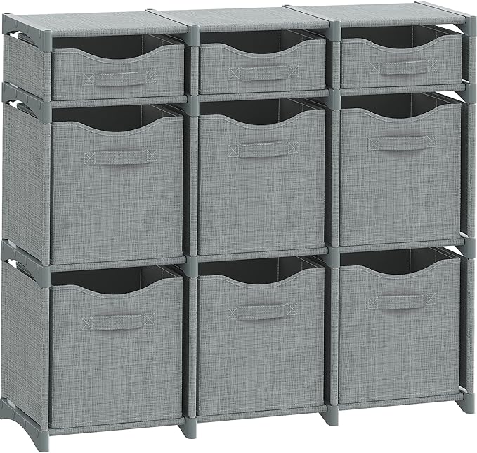 Cube Storage Organizer with Storage Bins Included - The Perfect Closet Organizers and Storage Solution. Includes 9 Storage Cubes, Great For Toy Storage, Closet Storage, Clothes Storage (Grey)