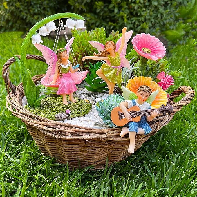 Mood Lab Fairy Garden - Dancing Swing Accessories Kit of 5 pcs - Miniature Garden Figurines Set - Outdoor or House Decor