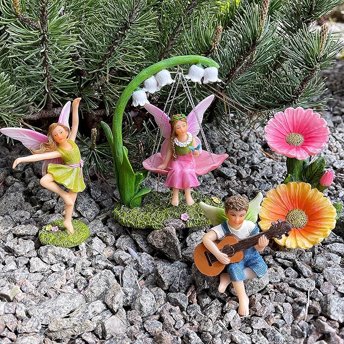 Mood Lab Fairy Garden - Dancing Swing Accessories Kit of 5 pcs - Miniature Garden Figurines Set - Outdoor or House Decor