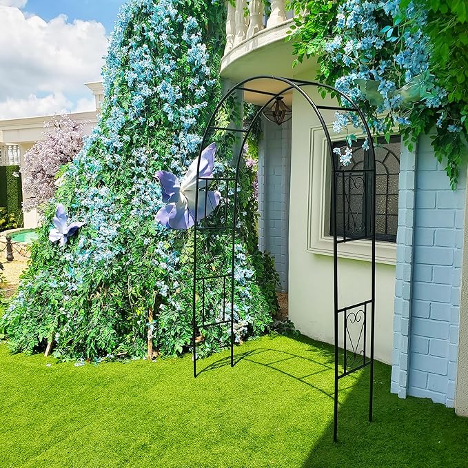 Iron Pergola Arbor Practical, Garden Arbor Arch, Metal Trellis Archway for Climbing Plants Rose Grape Vines, Pergola Decoration for Backyard Patio Lawn Pathway 7 Ft High x 4.1 Ft Wide