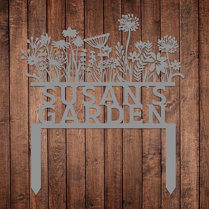 Custom Flowers Metal Garden Decor, Sign for Flower Beds, Personalized Flowers Garden Sign with Stakes, Metal Yard Art, Gift for Grandmother, Patio Decor, Farmhouse Decorations, Mom Gift