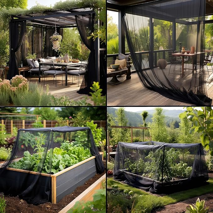 Netting Cover, 10x50 FT Black Garden-Netting, Polyester Mosquito Netting for Windows, Doors, Patio, Outdoor & Indoor Use, Multiple Sizes & Colors, Adjustable, Easy to Clean, Premium Quality