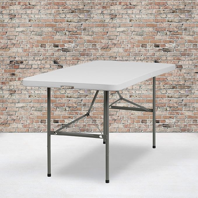 Flash Furniture Elon Commercial Grade 5-Foot Bi-Fold Granite White Plastic Folding Table