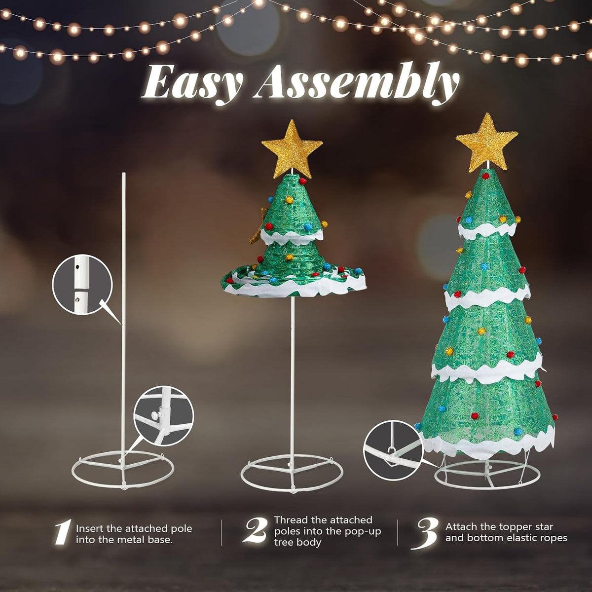 VINGLI Outdoor Light up Christmas Tree, 6FT Jumbo Christmas Lighted Tree with Tree Top Star, Pop up Xsmas Trees with LED Lights Outdoor Decoration for Indoor Porch Lawn